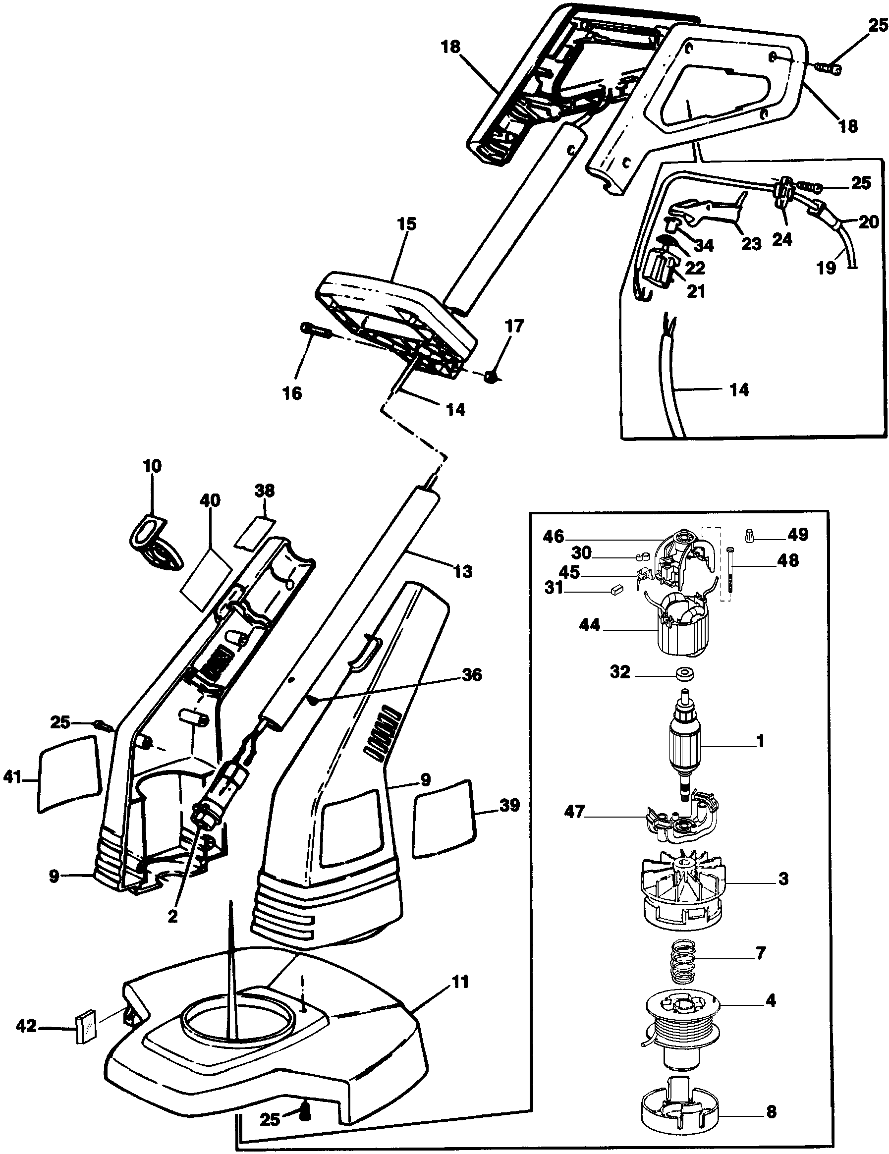 Default Diagram and Parts List for GL700N-AR Type 1 Black and Decker Trimmer